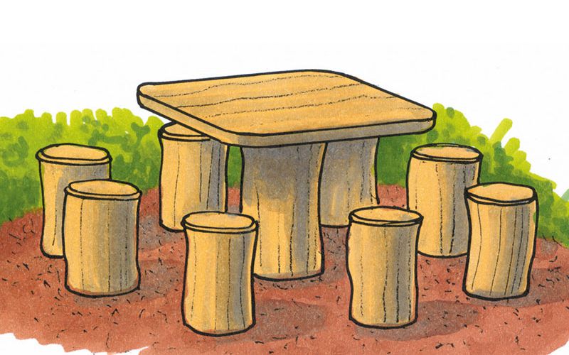 okrągły drewniany stołek
